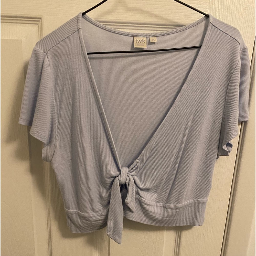 light blue tie crop top